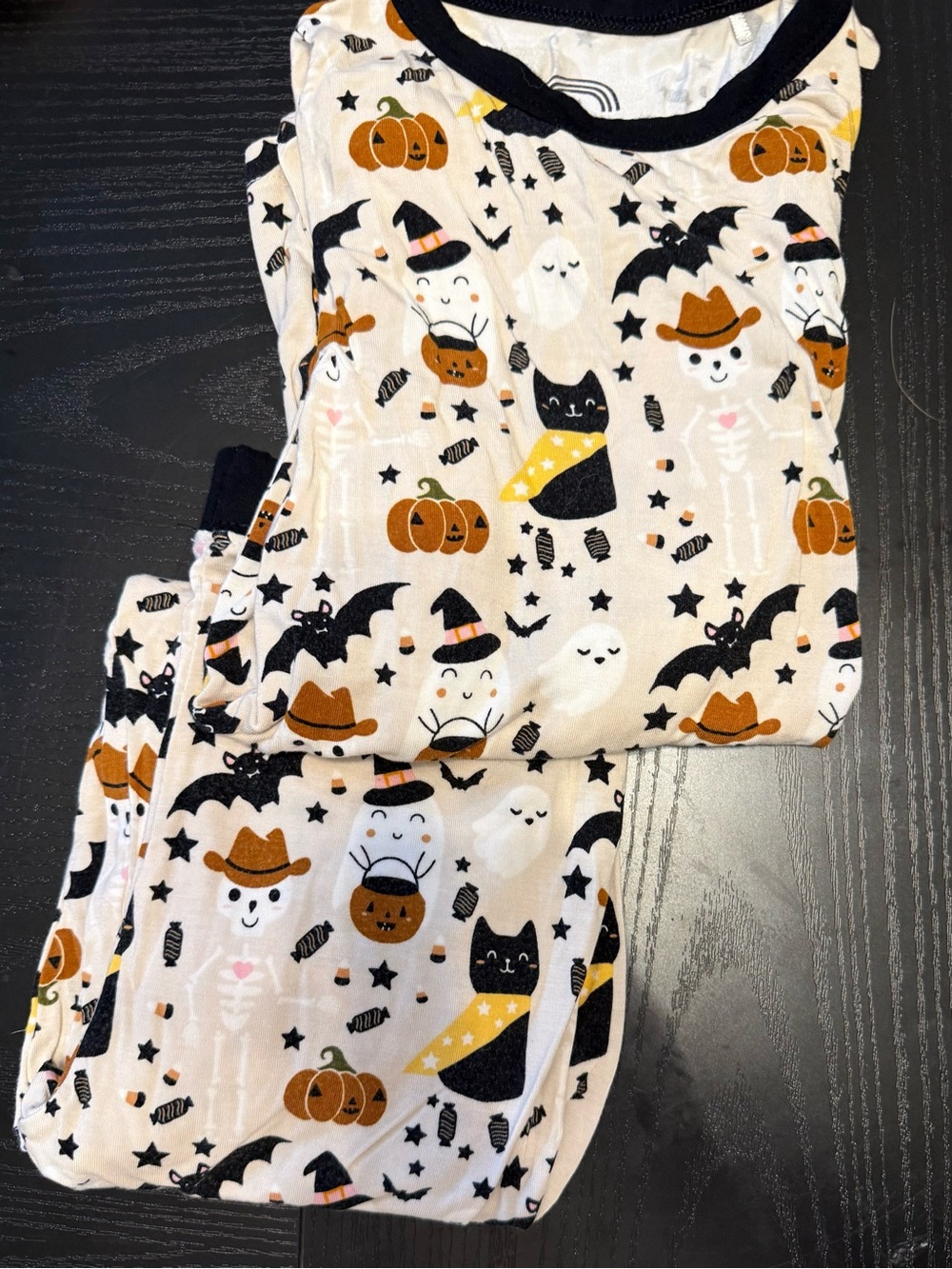 Kids Halloween Pajama Set - White with Black & Orange Spooky Print